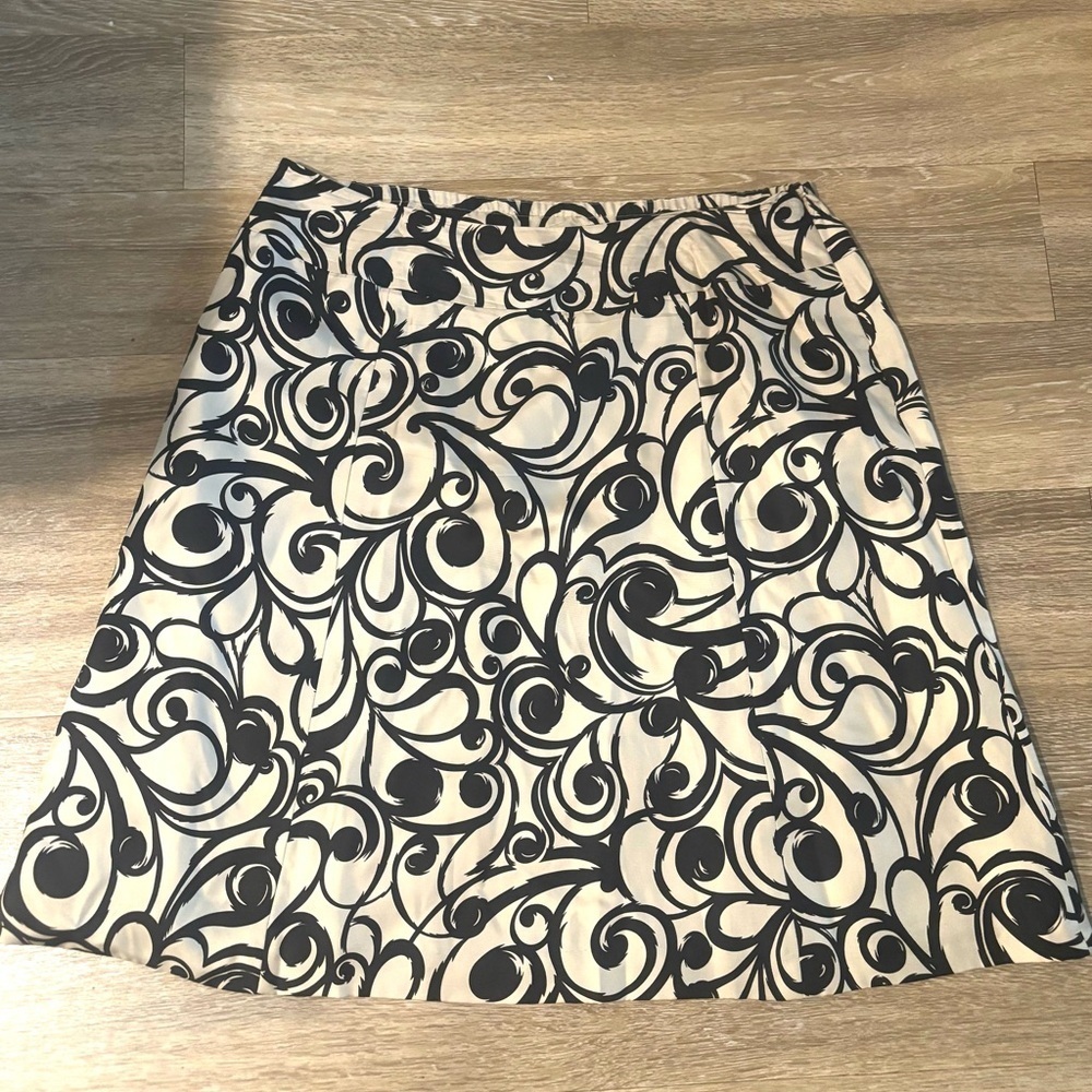Talbots Petite Silk A-Line 16WP Skirt Knee Length Cream slip Print Whimsical